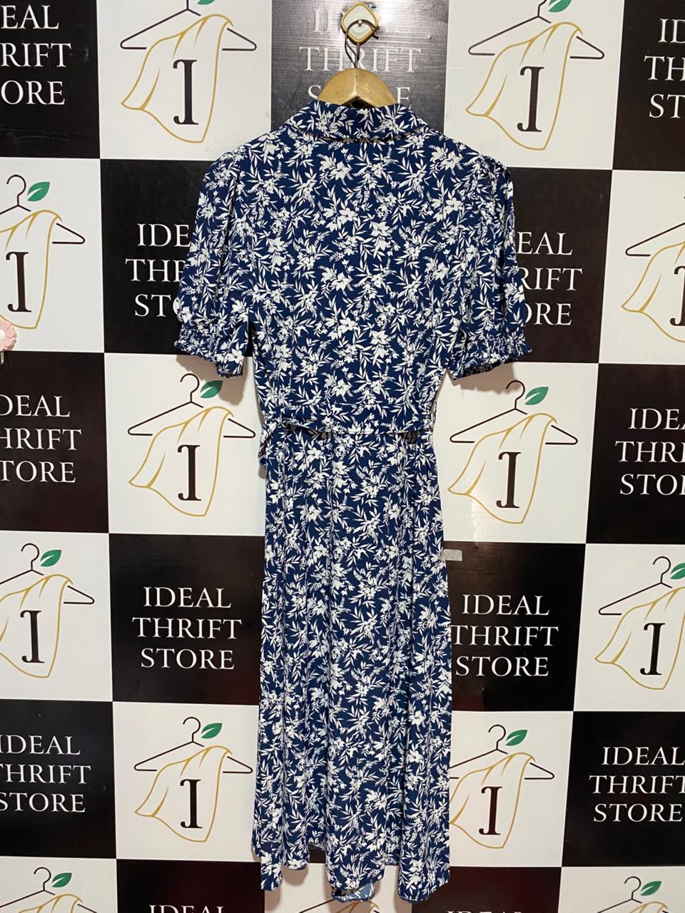 PRIMARK CARES |M| BUST 17| B22| TIMELESS NAVY & WHITE FLORAL BUTTON-DOWN MIDI DRESS