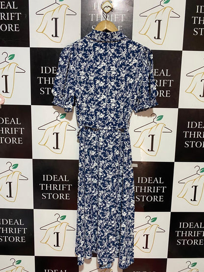 PRIMARK CARES |M| BUST 17| B22| TIMELESS NAVY & WHITE FLORAL BUTTON-DOWN MIDI DRESS