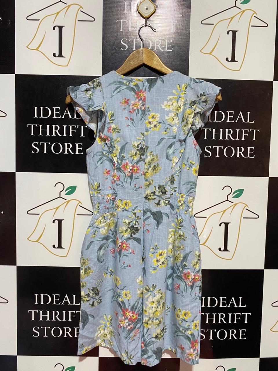DUSK |S| BUST 16| B22| DUSK BLUE FLORAL RUFFLE SLEEVE PLAYSUIT