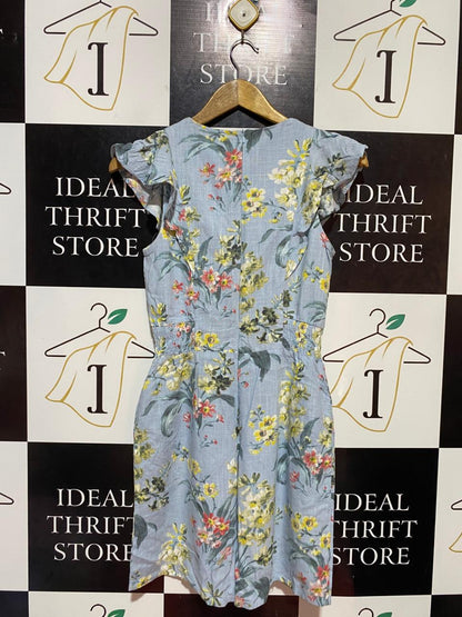 DUSK |S| BUST 16| B22| DUSK BLUE FLORAL RUFFLE SLEEVE PLAYSUIT