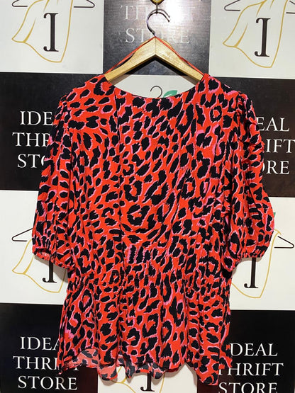 F&F |L| BUST 21| B22| BOLD RED LEOPARD PRINT PEPLUM TOP