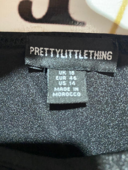PRETTYLITTLE THING |M| BUST 16| B22| SLEEK BLACK SHIMMER BODYSUIT WITH RUFFLE SIDE