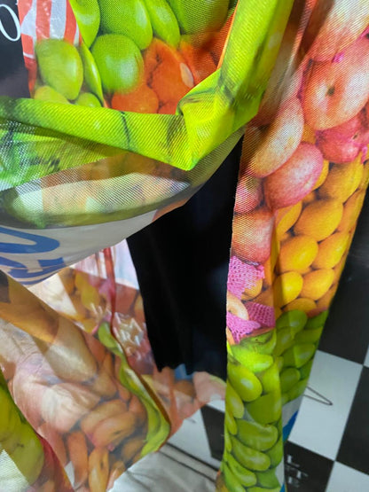 ZARA |XS| BUST 13| B22| VIBRANT FRUIT MARKET PRINT BODYCON MAXI DRESS