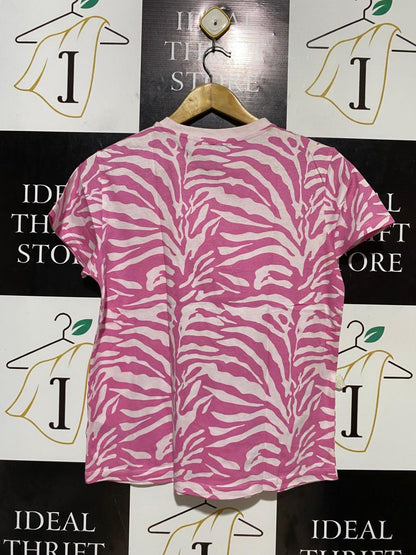 PRIMARK CARES |S| BUST 19| B22| VIBRANT PINK ZEBRA PRINT CASUAL TEE