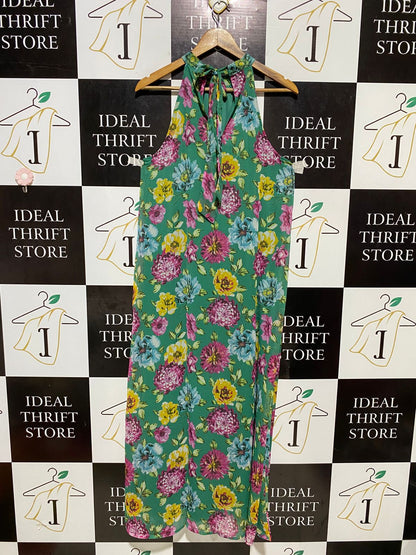 VILA |L| BUST 20| B22| VIBRANT EMERALD GREEN FLORAL HALTER MAXI DRESS