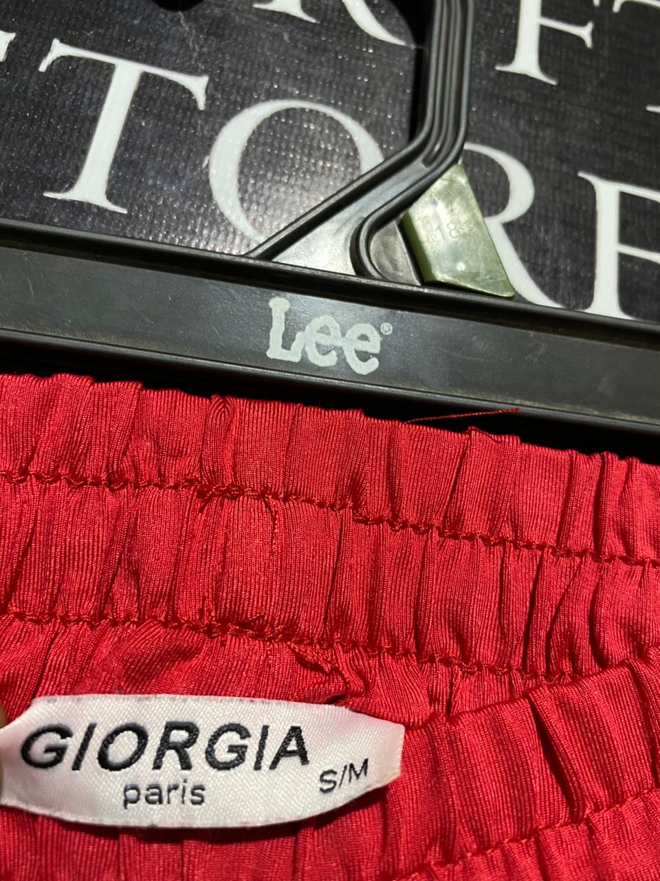 GIORGIA |XS| WAIST 24| B22| CHIC LEOPARD PRINT WIDE-LEG TROUSERS WITH RED WAISTBAND