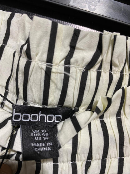 BOOHOO |XL| WAIST 34| B22| WOMEN'S STRIPED WIDE-LEG PAPERBAG TROUSERS