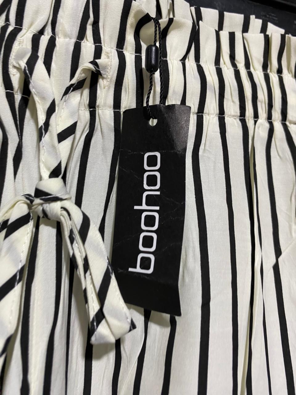 BOOHOO |XL| WAIST 34| B22| WOMEN'S STRIPED WIDE-LEG PAPERBAG TROUSERS