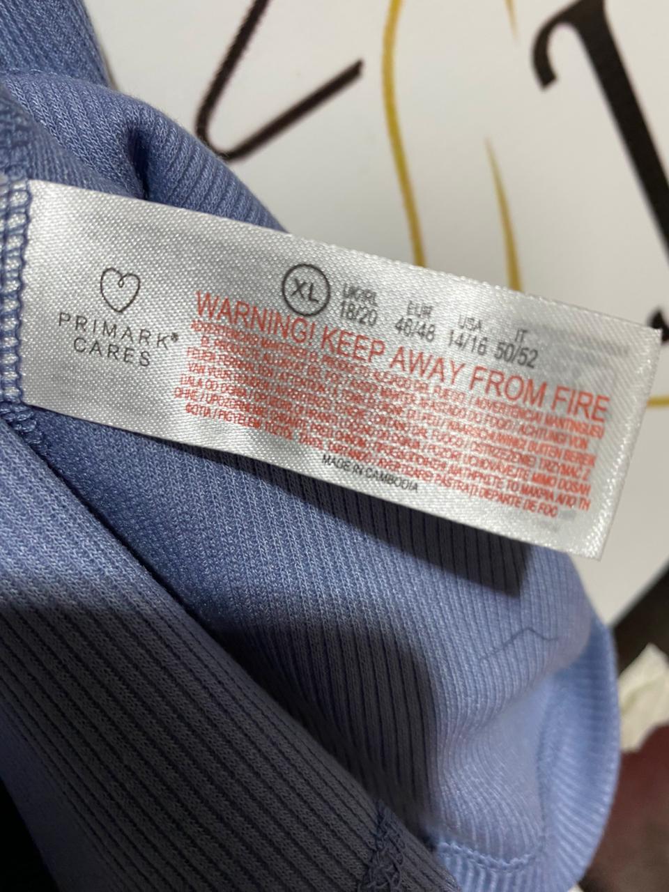 PRIMARK CARES |L| BUST 18| B22| WOMEN'S RIBBED CREW NECK T-SHIRT – DUSTY BLUE