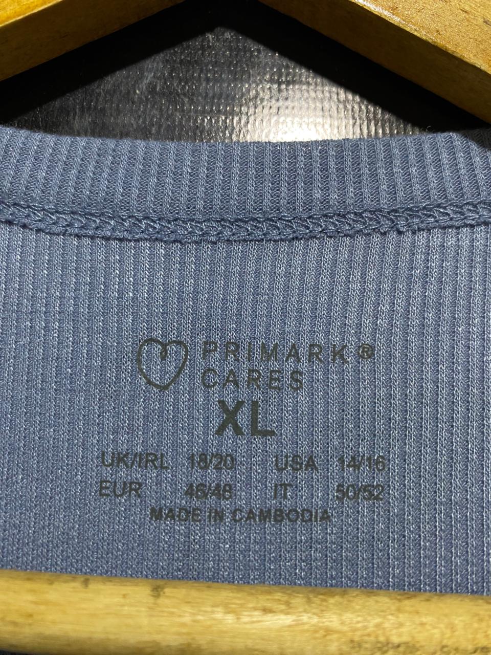 PRIMARK CARES |L| BUST 18| B22| WOMEN'S RIBBED CREW NECK T-SHIRT – DUSTY BLUE