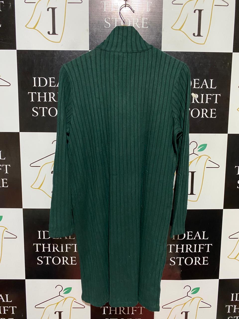 GEORGE |XL| BUST 20| B22| WOMEN'S EMERALD GREEN RIB-KNIT QUARTER-ZIP MINI DRESS