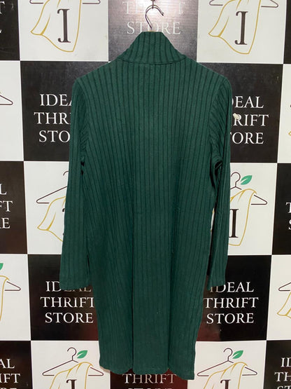 GEORGE |XL| BUST 20| B22| WOMEN'S EMERALD GREEN RIB-KNIT QUARTER-ZIP MINI DRESS