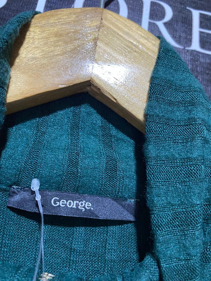 GEORGE |XL| BUST 20| B22| WOMEN'S EMERALD GREEN RIB-KNIT QUARTER-ZIP MINI DRESS