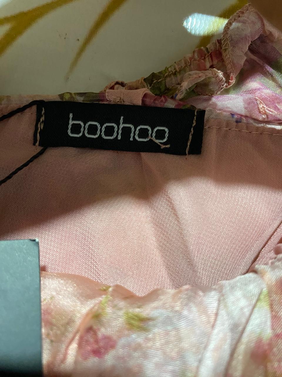 BOOHOO |XS| BUST 11| B22| WOMEN'S PINK FLORAL RUFFLE MINI DRESS