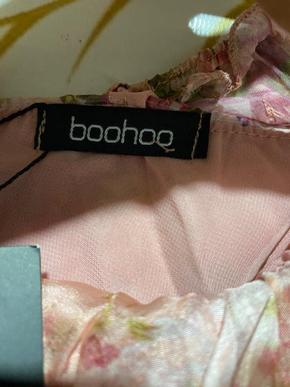 BOOHOO |XS| BUST 11| B22| WOMEN'S PINK FLORAL RUFFLE MINI DRESS
