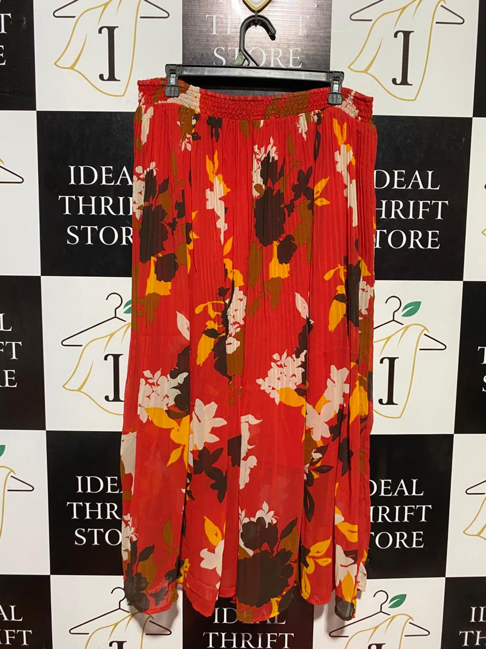 ANKO |XL| WAIST 32| B22| WOMEN'S VIBRANT RED FLORAL PLEATED MAXI SKIRT