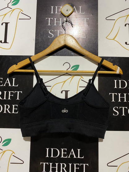 ALO |S| BUST 14| BLACK SEAMLESS STRAPPY SPORTS BRA