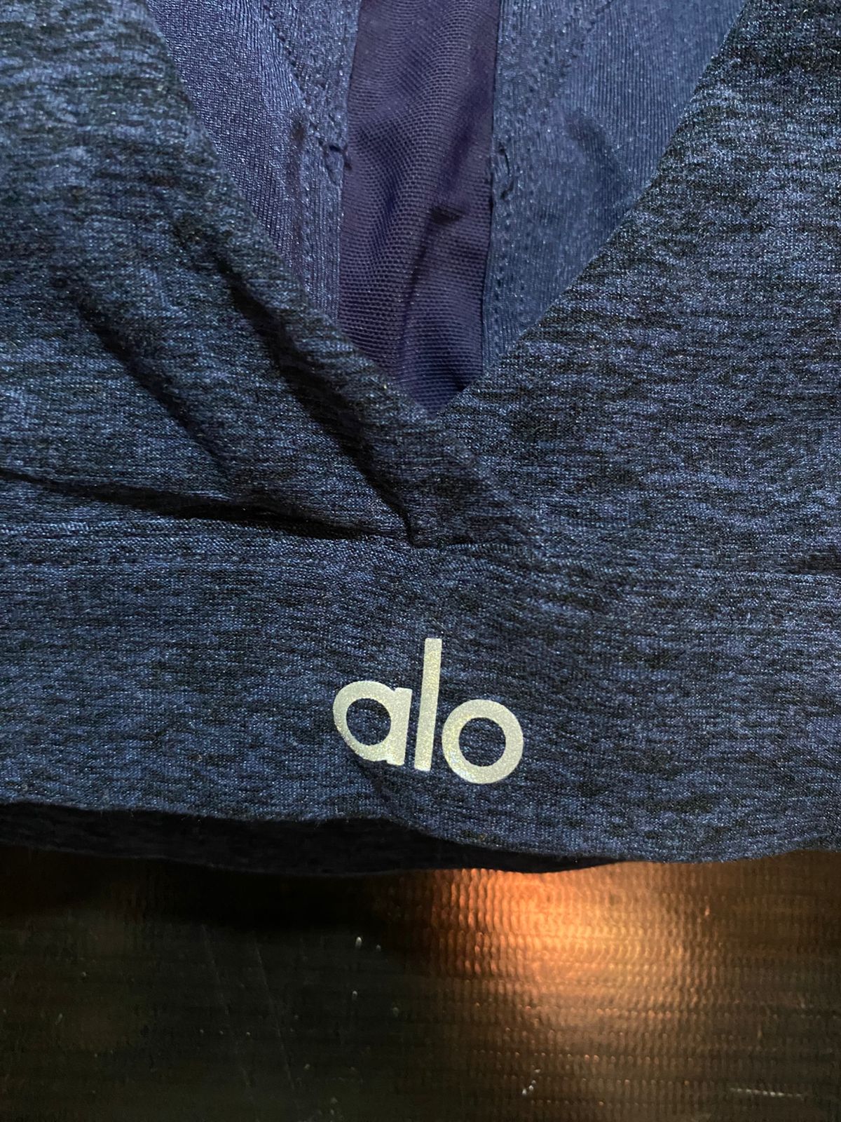 ALO | S| NAVY BLUE MARL HIGH NECK SPORTS BRA TOP