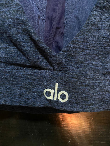 ALO | S| NAVY BLUE MARL HIGH NECK SPORTS BRA TOP