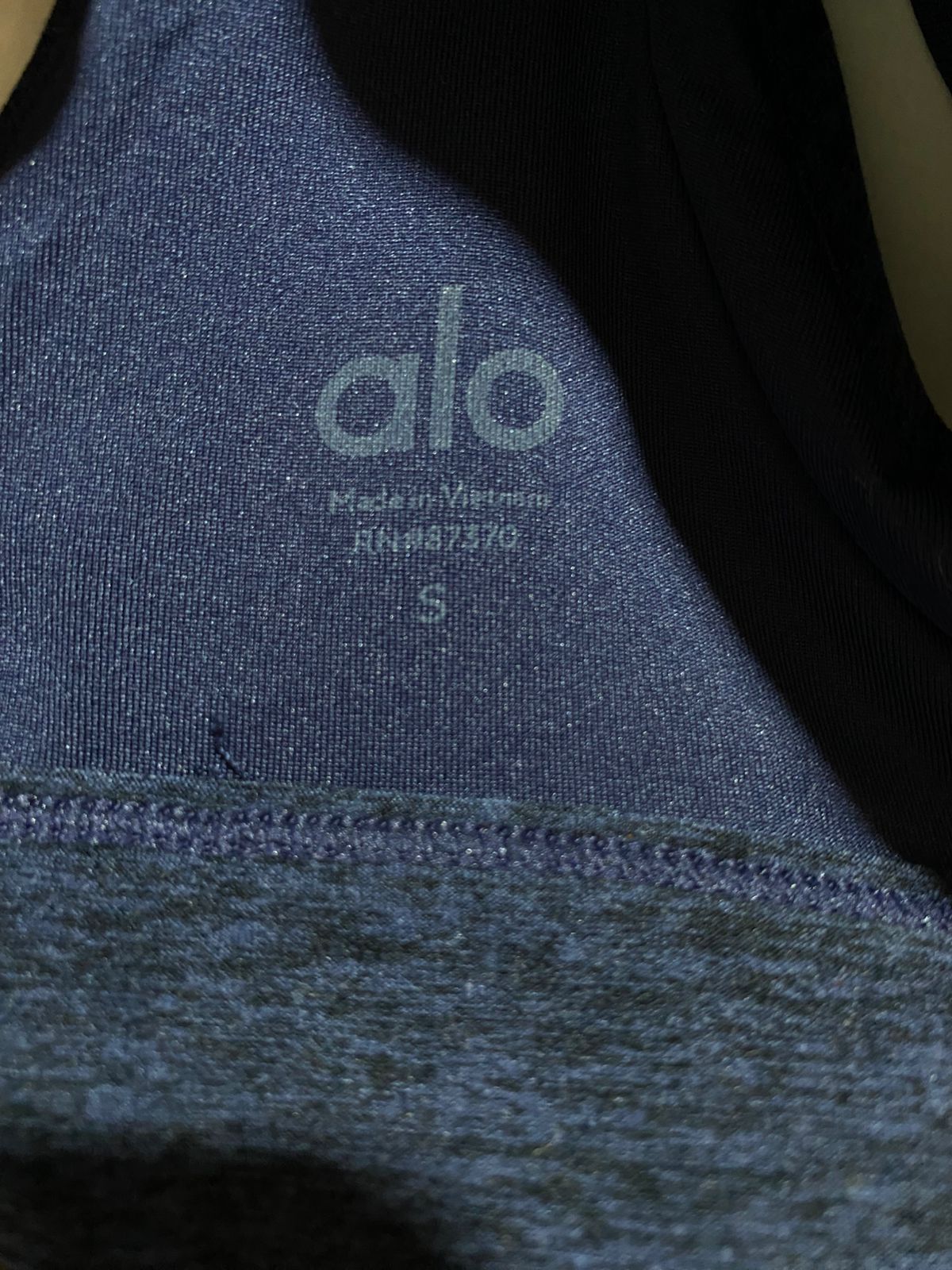 ALO | S| NAVY BLUE MARL HIGH NECK SPORTS BRA TOP