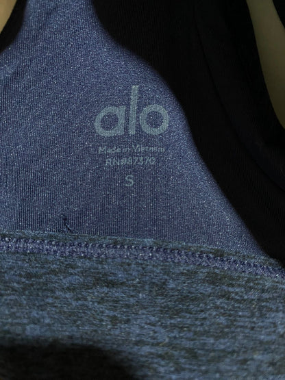 ALO | S| NAVY BLUE MARL HIGH NECK SPORTS BRA TOP