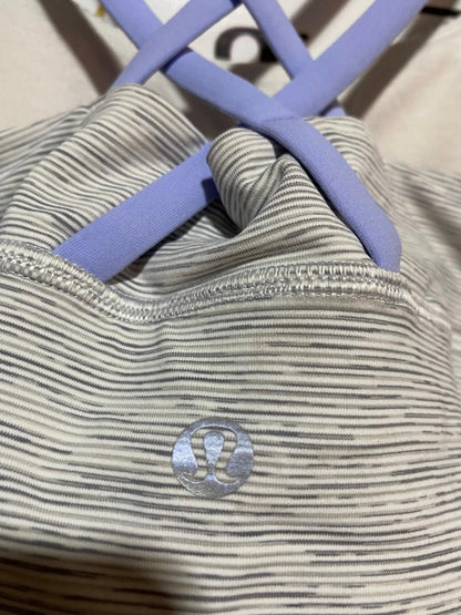 LULULEMON |M| BUST 15| BRA LONG LINE STRIPED GREY & PURPLE STRAPS