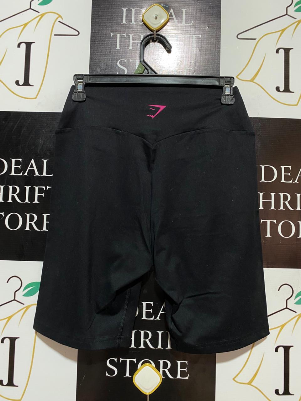 GYMSHARK | S| WAIST 24| TRAINING HIGH-RISE BLACK BIKER SHORTS PINK LOGO