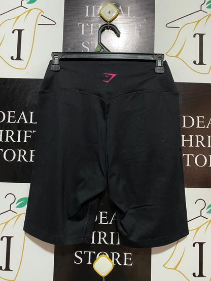 GYMSHARK | S| WAIST 24| TRAINING HIGH-RISE BLACK BIKER SHORTS PINK LOGO
