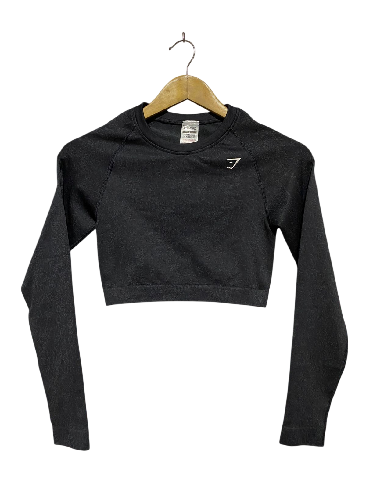 GYMSHARK | XS| BUST 13| ADAPT FLECK SEAMLESS LONG SLEEVE CROP TOP – BLACK ACTIVEWEAR