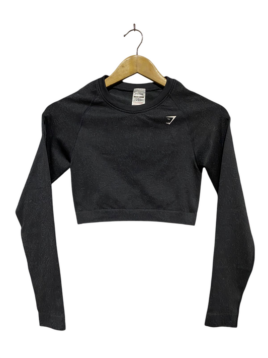 GYMSHARK | XS| BUST 13| ADAPT FLECK SEAMLESS LONG SLEEVE CROP TOP – BLACK ACTIVEWEAR