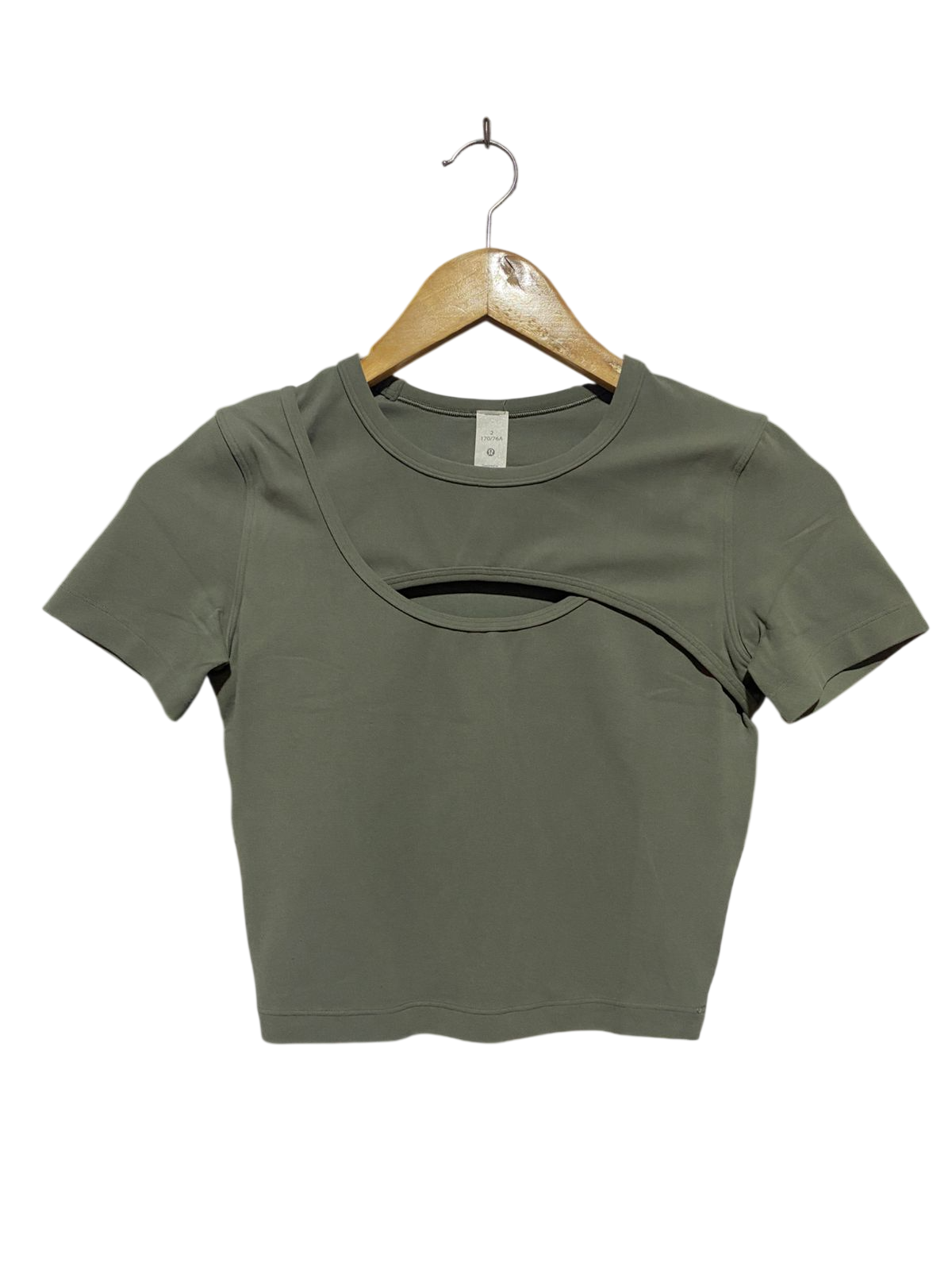 LULULEMON |S| BUST 14| ASYMMETRICAL CUT-OUT CROPPED T-SHIRT IN SAGE GREEN