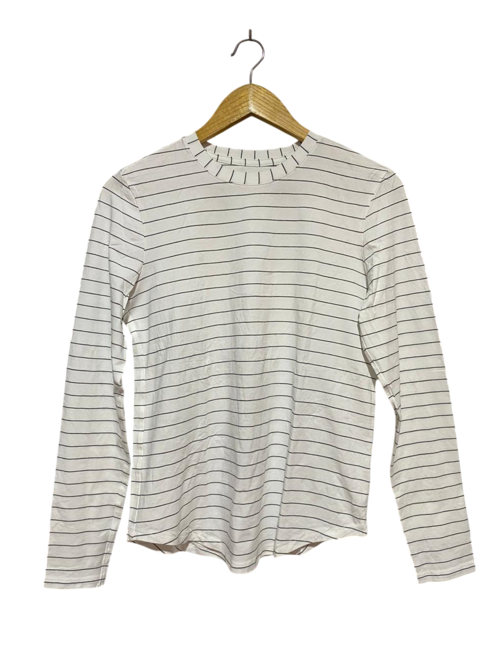 LULULEMON  |M| BUST 17| WHITE AND BLACK STRIPED SWIFTLY TECH LONG SLEEVE SHIRT