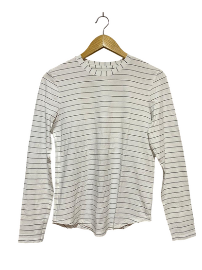 LULULEMON  |M| BUST 17| WHITE AND BLACK STRIPED SWIFTLY TECH LONG SLEEVE SHIRT