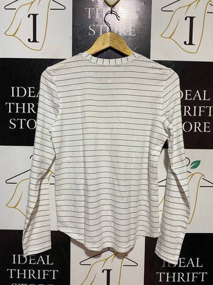 LULULEMON  |M| BUST 17| WHITE AND BLACK STRIPED SWIFTLY TECH LONG SLEEVE SHIRT