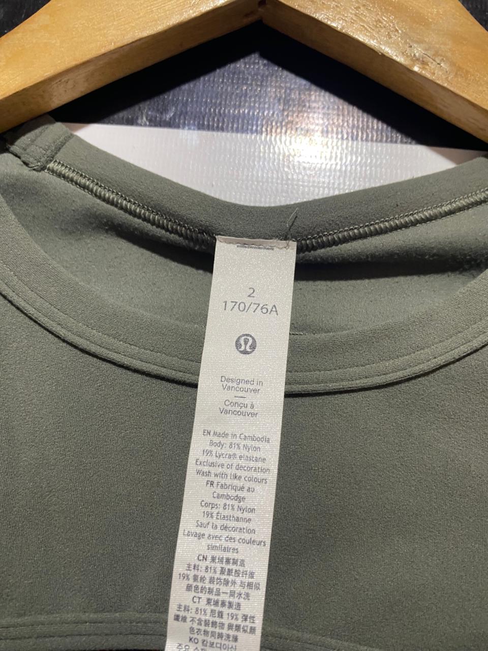 LULULEMON |S| BUST 14| ASYMMETRICAL CUT-OUT CROPPED T-SHIRT IN SAGE GREEN