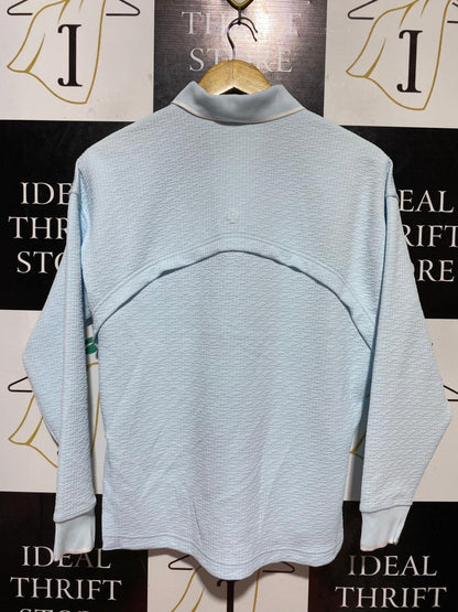 LULULEMON |XL| BUST 23| TEXTURED KNIT OVERSIZED POLO SHIRT IN BABY BLUE