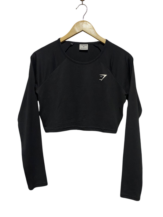 GYMSHARK | M| BUST 18| VITAL SEAMLESS 2.0 LONG SLEEVE CROP TOP - BLACK