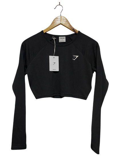 GYMSHARK | S| BUST 17| VITAL SEAMLESS 2.0 LONG SLEEVE CROP TOP - BLACK