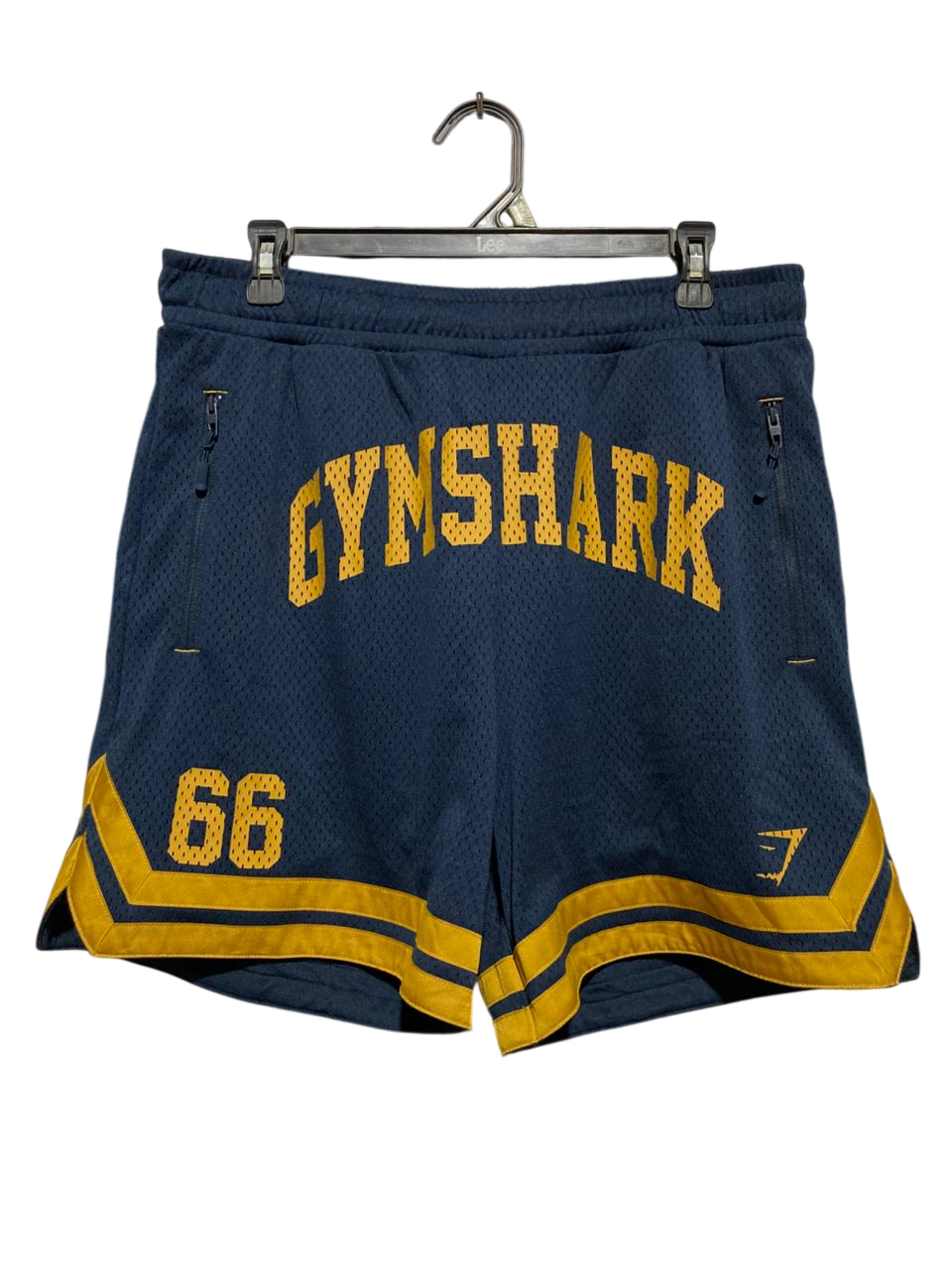GYMSHARK | L| WAIST 32| RETRO MESH BASKETBALL SHORTS IN NAVY AND GOLD