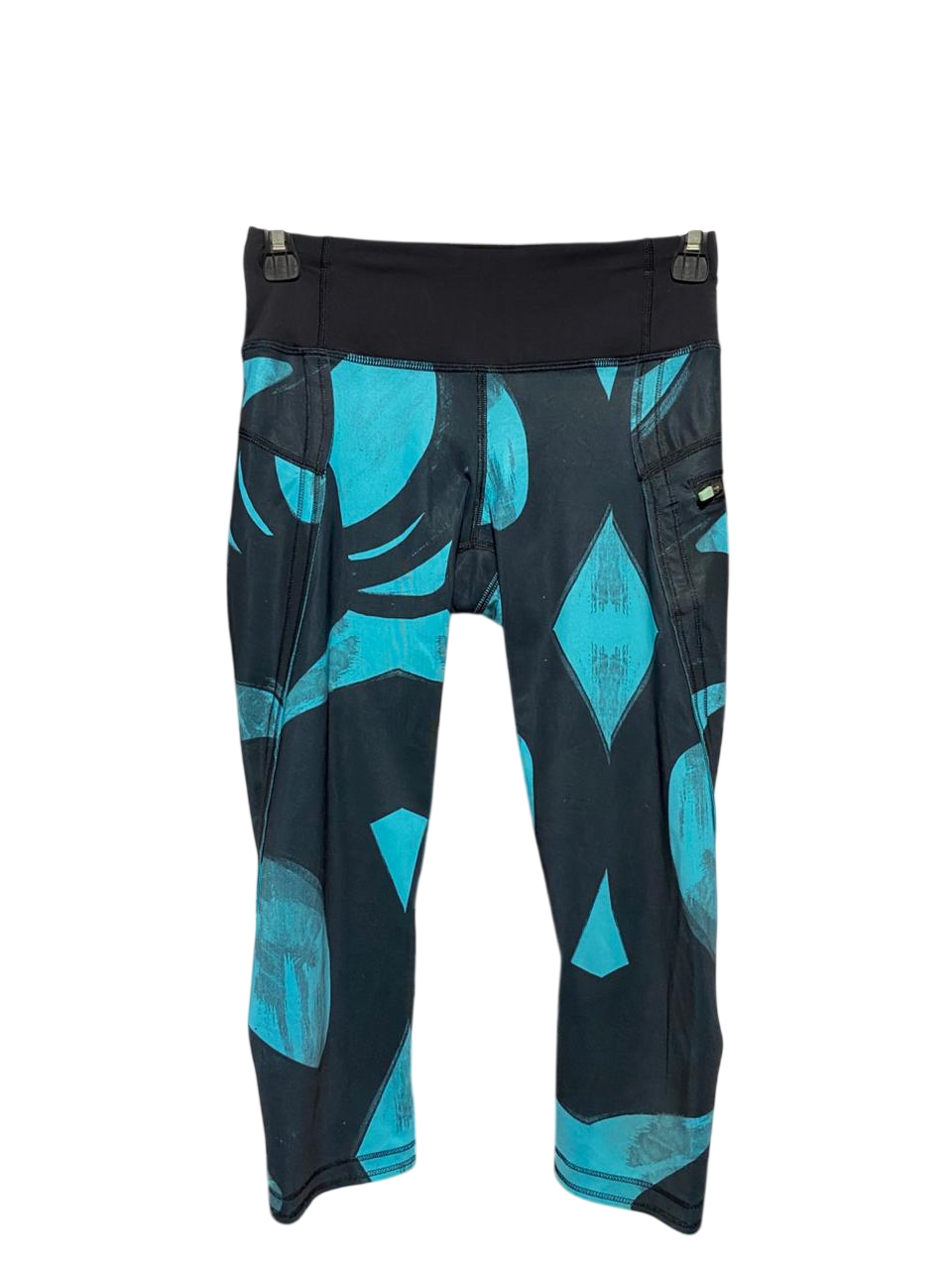 LULULEMON | XS| WAIST 24| ABSTRACT PRINT HIGH-RISE CROPPED LEGGINGS IN TEAL AND BLACK