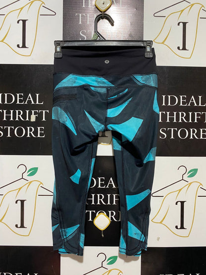 LULULEMON | XS| WAIST 24| ABSTRACT PRINT HIGH-RISE CROPPED LEGGINGS IN TEAL AND BLACK