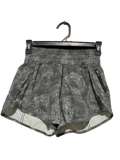 LULULEMON | XS| WAIST 24| TRACK THAT HIGH-RISE RUNNING SHORTS – BLACK & WHITE ABSTRACT PRINT