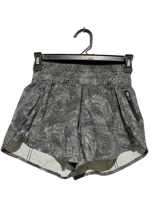 LULULEMON | XS| WAIST 24| TRACK THAT HIGH-RISE RUNNING SHORTS – BLACK & WHITE ABSTRACT PRINT