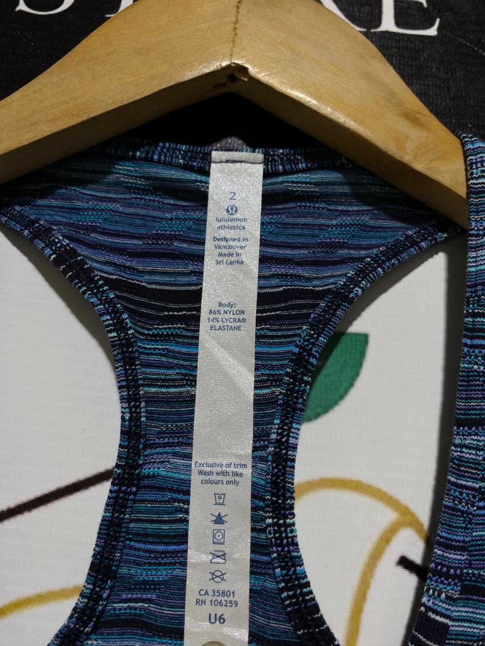 LULULEMON |XS| BUST 11| COOL RACERBACK TANK TOP - STRIATED SPACE DYE BLUE