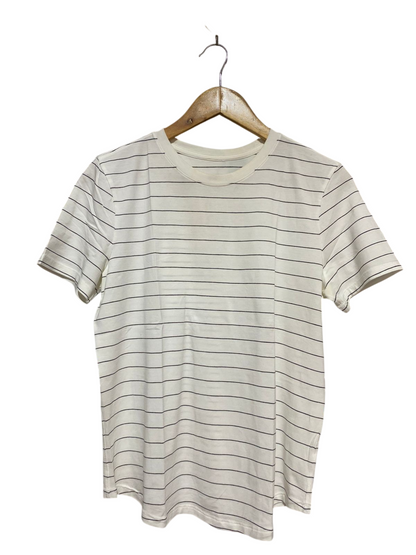 LULULEMON |L| BUST 19| THE FUNDAMENTAL T-SHIRT IN STRIPED WHITE & NAVY