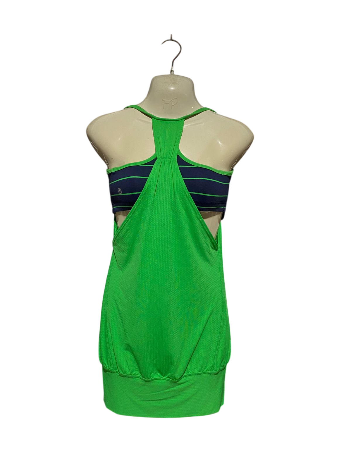 LULULEMON |S| BUST 15| NO LIMIT TANK TOP IN LIME GREEN & STRIPED NAVY