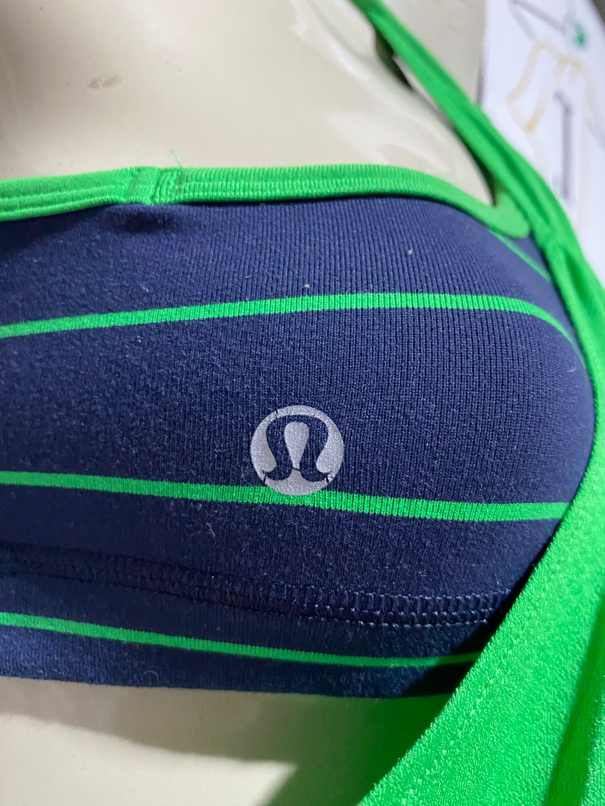 LULULEMON |S| BUST 15| NO LIMIT TANK TOP IN LIME GREEN & STRIPED NAVY