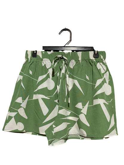 |L| WAIST 29| B23|  SAGE GREEN ABSTRACT BOTANICAL PRINT SUMMER SHORTS