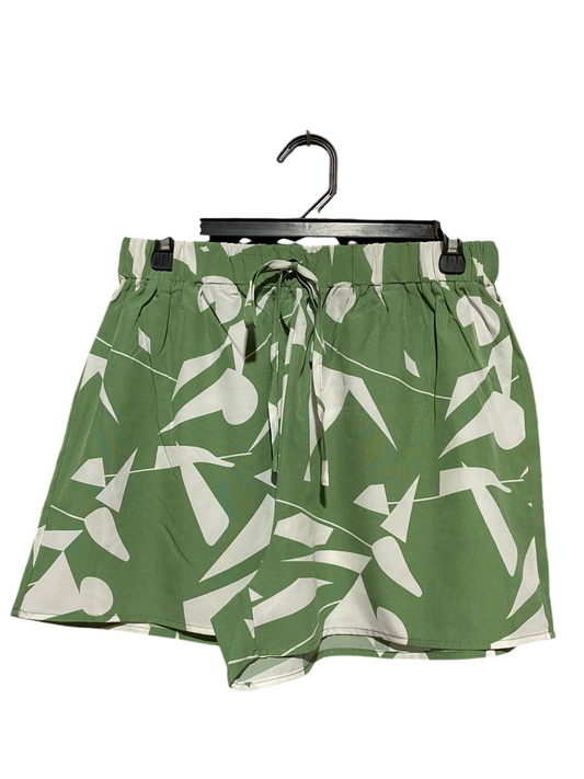 |L| WAIST 29| B23|  SAGE GREEN ABSTRACT BOTANICAL PRINT SUMMER SHORTS