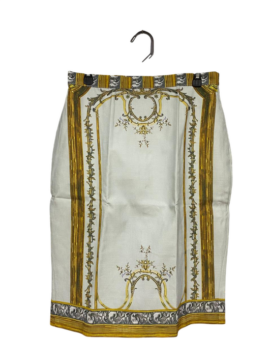 |XL| WAIST 30| B23| BAROQUE ORNATE SCARF-PRINT PENCIL SKIRT
